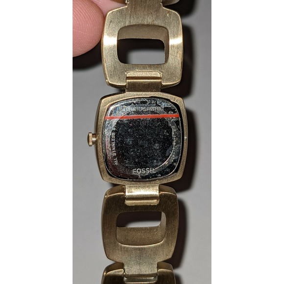 WOMEN'S FOSSIL QUARTZ WRIST WATCH DARK FAUX WOOD ACCENTS GOLD TONE TONED RARE - Picture 5 of 12